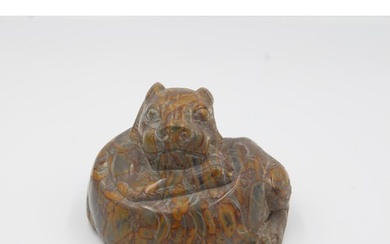 Chinese agate carving of a tiger. Base diameter around 9cm