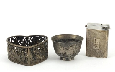 Chinese silver objects comprising pierced love heart box dec...