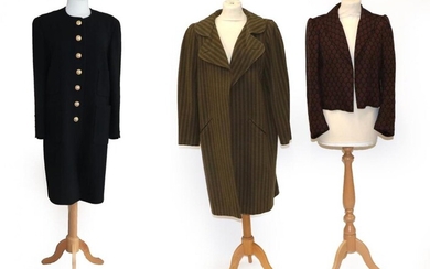 Chloe Green and Brown Striped Wool Coat, with collar, front...