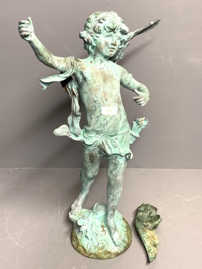 Classical verdigris bronze figure of a winged archer (bow ab...