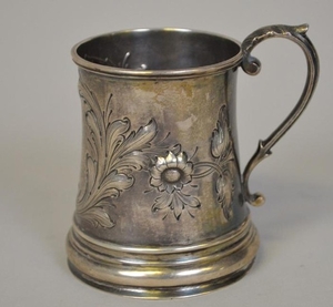 Coin silver 19th century tankard, signed N.Y, 4.25 ozt