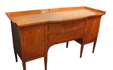 Commode 20th century 30's. Europe. Flaming birch. Length 192 cm, height 100 cm, width 75 cm
