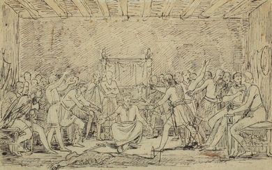 Constantin Hansen: The judgement of Canut the Great Unsigned. Ink on paper, laid on paper. Sheet size 20.5×32.5 cm.