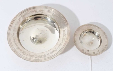Contemporary silver armada dish with engraved presentation inscription (London 1969), maker William Comyns & Sons Ltd, together with a smaller armada dish