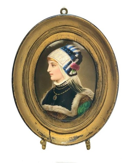 Continental Hand Painted Porcelain Plaque of a Beauty