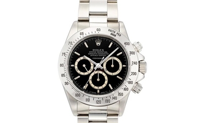 Cosmograph Daytona, Reference 16520 | A stainless steel chronograph wristwatch with suspended logo and bracelet, Circa 1993, Formerly in the Collection of Eric Clapton, CBE | 勞力士 | Cosmograph Daytona 型號16520 | 精鋼計時鏈帶腕錶，約1993年製，原為 Eric Clapton, CBE 收藏...