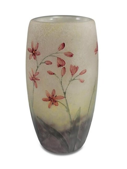 Daum Nancy cameo enamel glass small vase