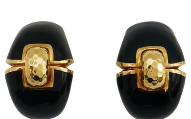 David Webb Vintage Gold Earrings Black Enamel