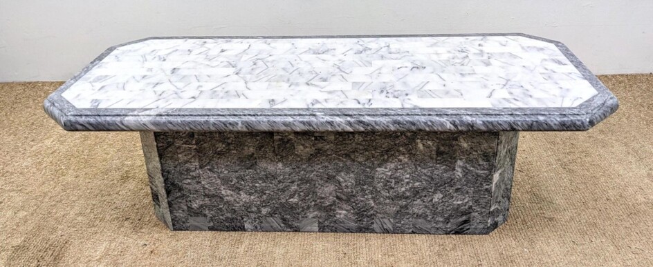 Decorator Marble Inlay Coffee Table. White and gray.