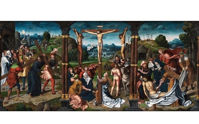 Derick Baegert, gest. 1515, zug., Breitformatiger Altar mit Kalvarienbergdarstellung