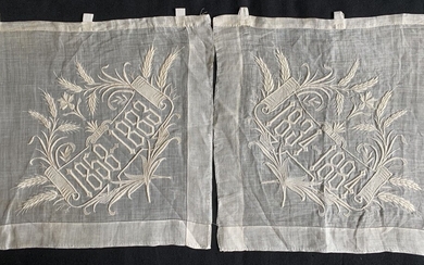 Deux bandeaux brodés, 1834-1884 et 1858-1883, 4e quart du XIXe siècle. En linon fil de...