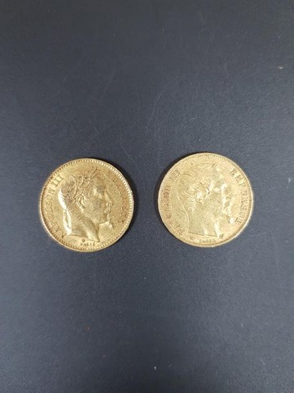 Deux pièces de vingt francs en or au...