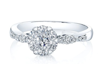 Diamond Cluster Ring With Accented Shank In 14k White Gold