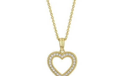 Diamond Open Heart Pendant With High Polished Bail In 14k Yellow Gold 1/6ctw 16-17-18 Inch