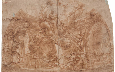 Domenico I Piola | Large Decorative Design Sketch with the Image of St Luke and the Virgin Mary