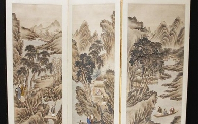 EARLY CHINESE WATERCOLOR DRESSING SCREEN