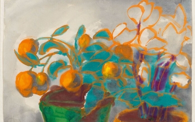 EMIL NOLDE(Nolde 1867-1956 Seebüll)Petit oranger. Vers 1930-35.Aquarelle sur papier japonais.Signé en bas à gauche :...