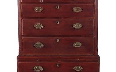 ENGLISH CHIPPENDALE MAHOGANY TWO PART CHEST ON CHEST WITH A...