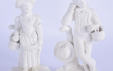 Early 19th c.Derby pair of biscuit figures of a boy and