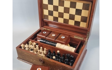 Early 20th century mahogany games compendium, the box contai...