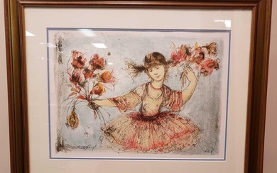 Edna Hibel Young Girl Framed Lithograph