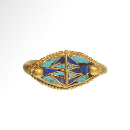 Egyptian Gold Ring with Glass Lotus CloisonnŽ, c.