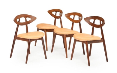 SOLD. Ejvind A. Johansson: "Eye-chair". Four teak side chairs with natural leather. Manufactured by Gern Møbelfabrik. (4) – Bruun Rasmussen Auctioneers of Fine Art
