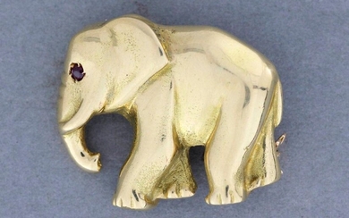 Elephant" brooch in gold enriched with rubies - Gross weight:...