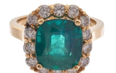 Emerald, Diamond, 14k Yellow Gold Ring