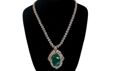 Emerald, Diamond & Diamond-Simulant Pendant