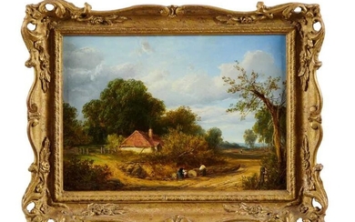 English School, mid 19th century, oil on panel, rural landscape, indistinctly signed. 21 x 29cm
