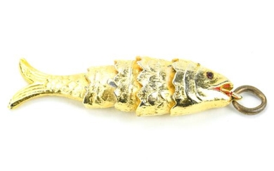 Estate Chinese Gold Wash Articulated Koi Pendant.