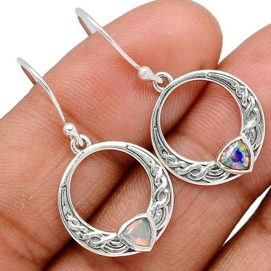 Ethiopian Opal Celtic Circles Sterling Silver Earrings