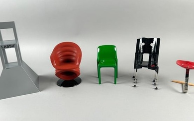FIVE VITRA DESIGN MUSEUM MINIATURE CHAIRS BY ITALIAN DESIGNERS 20th Century Heights from 3.5" to 9".