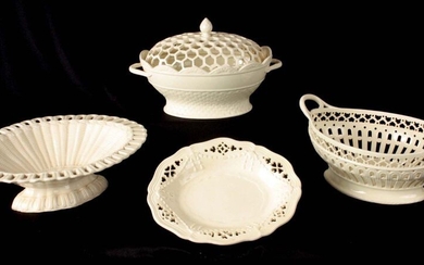 FOUR PIECES OF 18TH/19TH CENTURY LEEDS CREAMWARE comprising An oval...