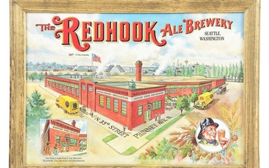 FRAMED PAPER ADVERTISING FOR THE RED HOOK ALE BREWERY
