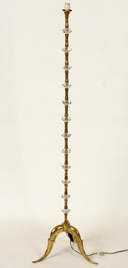FRENCH BRASS FLOOR LAMP FACETED CRYSTALS C.1940