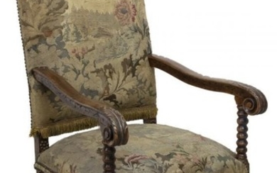 FRENCH LOUIS XIII STYLE UPHOLSTERED FAUTEUIL