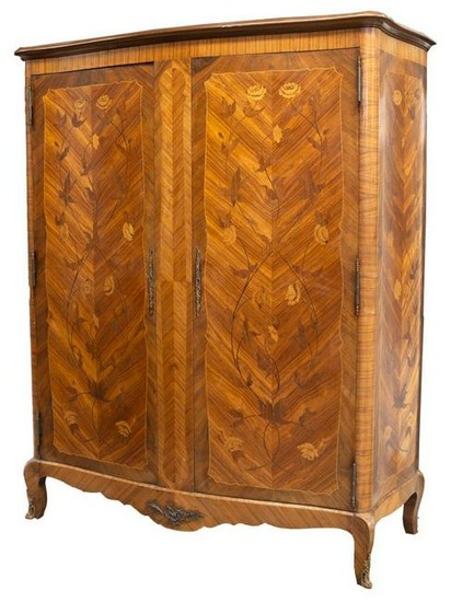 FRENCH LOUIS XV STYLE FLORAL MARQUETRY ARMOIRE