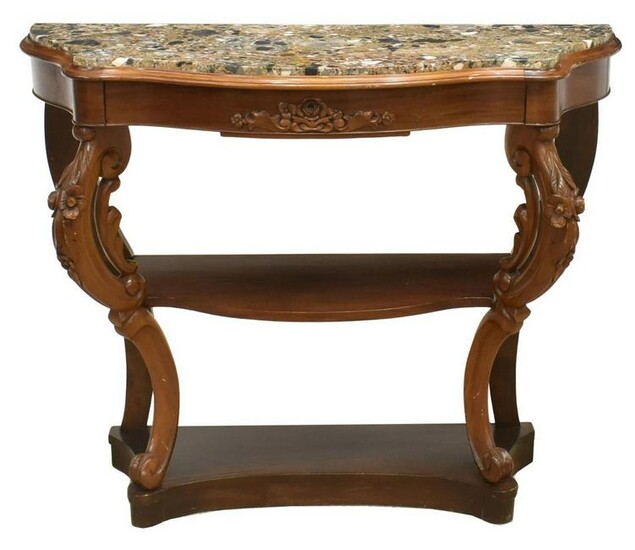 FRENCH LOUIS XV STYLE MARBLE-TOP MAHOGANY CONSOLE