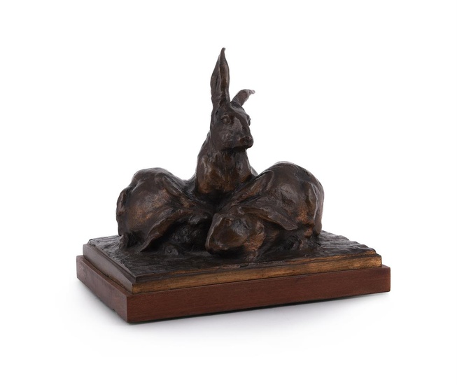 FRENCH SCHOOL, A BRONZE GROUP OF THREE RABBITS