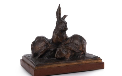 FRENCH SCHOOL, A BRONZE GROUP OF THREE RABBITS