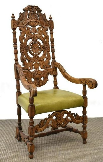 FRENCH WELL-CARVED OAK ARMCHAIR