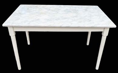 Farmhouse White Marble Top Painted Dining Table