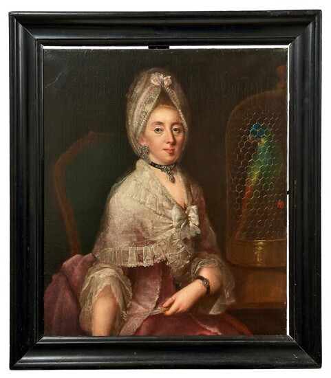 Fiedler, Johann Christian (Attrib.): Bildnis einer vornehmen Dame mit Papagei