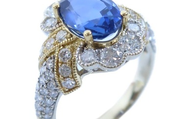 Fine Jewelry 1.13ct Sapphire 2.92ct Diamond Ring US#6 6.3g 18K White/Yellow Gold