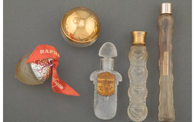 Five French Clear and Frosted Glass Perfume Bottles (20th century)