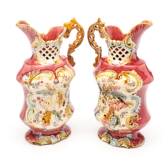 Floral Motif Ceramic Pitcher Vases
