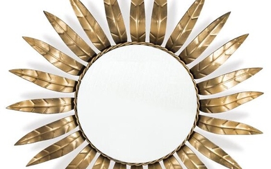 Flower shaped mirror frame with concentric leaves in