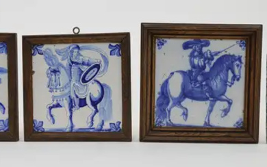 Four Dutch Delft blue and white ceramic tiles, 17th/18th century, comprising: a...